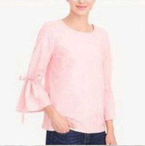 J.Crew Women's Top Blouse Flare Sleeves Ties Light Pink Cotton sz XL.
